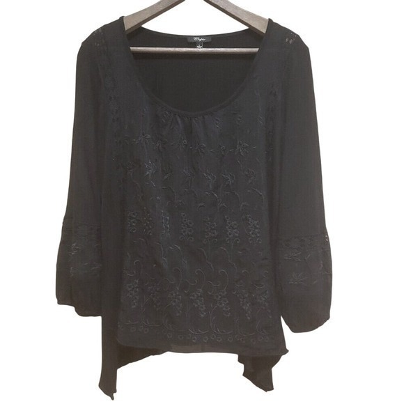 Cupio Tops - Cupio Black‎ Blouse-Sz L-Mesh Floral Front-Lace-Boho-Fairy Grunge-Whimsigoth